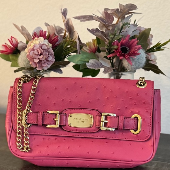 Michael Kors Hamilton Ostrich Zinnia Pink Leather Shoulder Bag/Crossbody - Picture 1 of 15